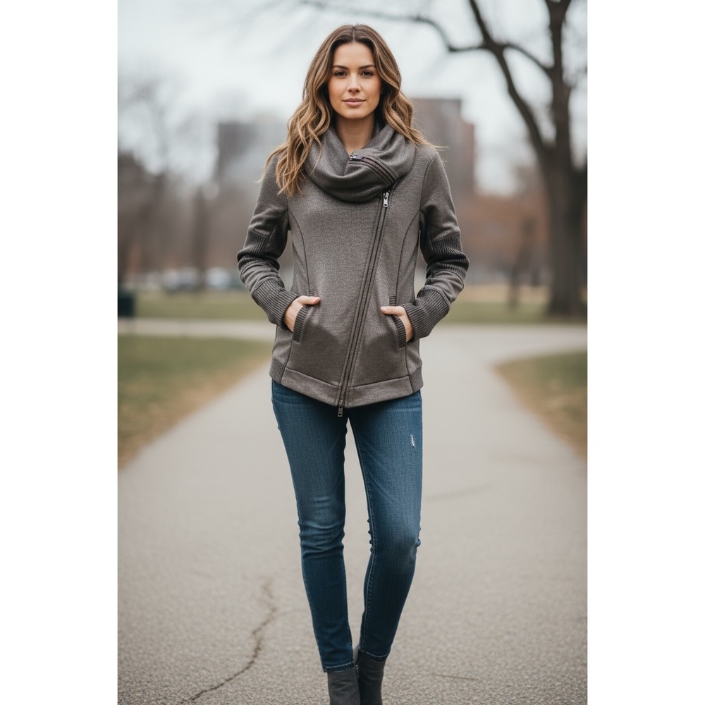 Victoria Secret VSX Sport Asymmetrical Zip Mock Neck Jacket‎ Hoodie Thumbholes